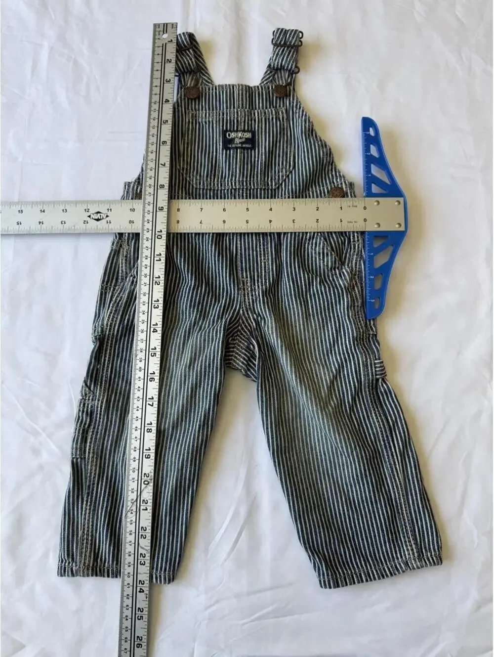 OshKosh B gosh white/blue striped overalls